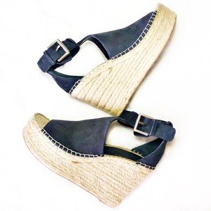 Marc Fisher Navy and Tan Wedge Sandals